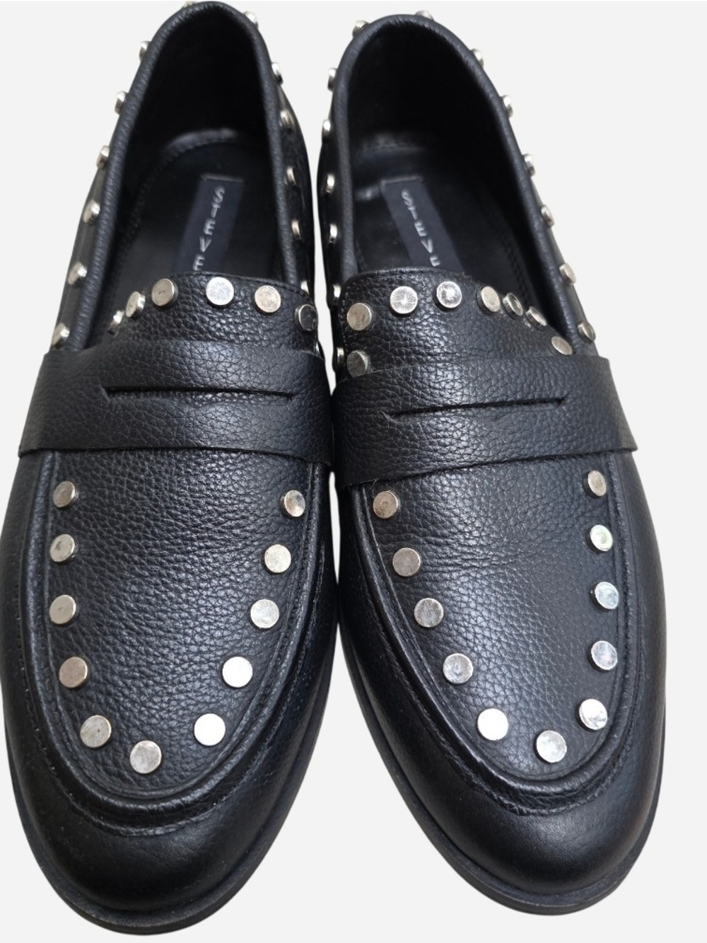 Steven By Steve Madden Ample Studded Black Leather Loafers, Size 8.5
